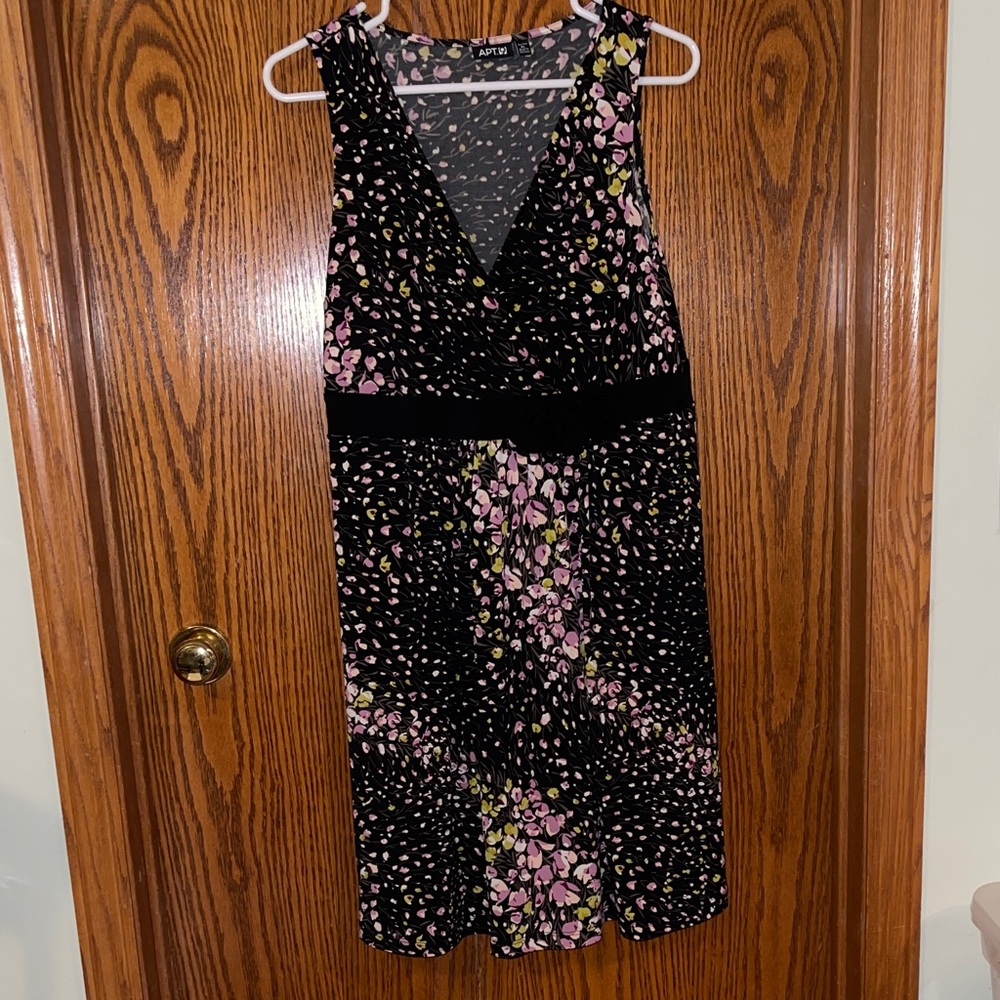 Apt. 9 Black and Pink Fliral Midi Dress Petite Large